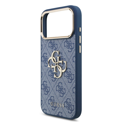 iPhone 18 Pro Max Kılıf Guess Orijinal Lisanslı Gold Metal Kamera Çerçeveli 4G Desenli Metal Büyük 4G ve Yazı Logolu Kılıf