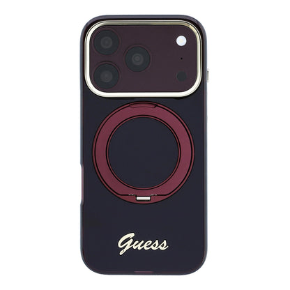 iPhone 18 Pro Max Kılıf Guess Orijinal Lisanslı M-safe Şarj Özellikli 360 Derece Dönebilen Standlı Metal Yazı Logolu Silikon Kılıf