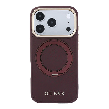 iPhone 18 Pro Max Kılıf Guess Orijinal Lisanslı M-safe Şarj Özellikli 360 Derece Dönebilen Standlı PU Metal Yazı Logolu Kılıf