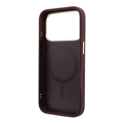iPhone 18 Pro Max Kılıf Guess Orijinal Lisanslı M-safe Şarj Özellikli 360 Derece Dönebilen Standlı PU Metal Yazı Logolu Kılıf