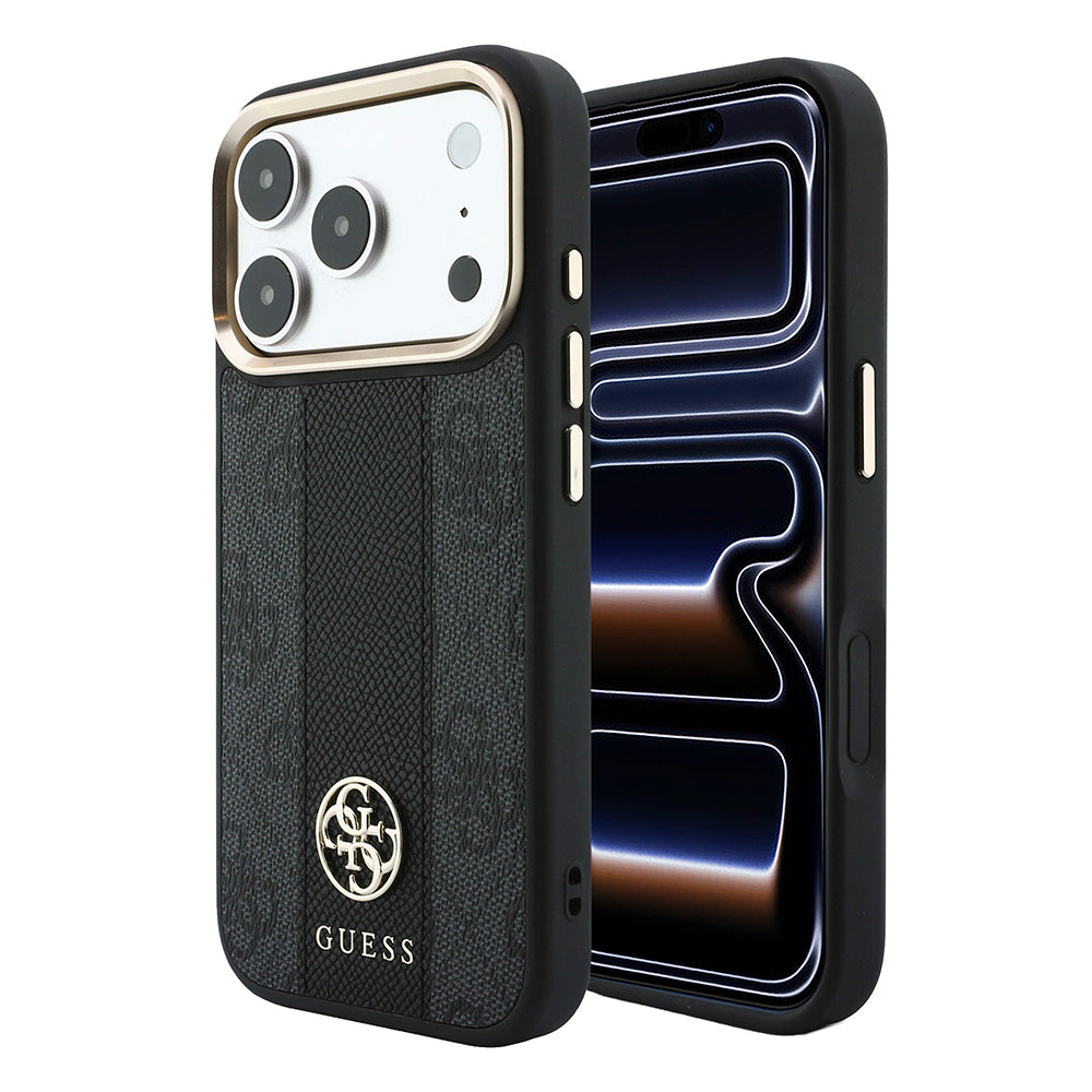 iPhone 18 Pro Max Kılıf Guess Orijinal Lisanslı M-safe Şarj Özellikli Deri 4G Desenli Şeritli Yazı Logolu Kılıf