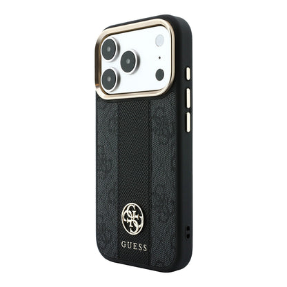 iPhone 18 Pro Max Kılıf Guess Orijinal Lisanslı M-safe Şarj Özellikli Deri 4G Desenli Şeritli Yazı Logolu Kılıf