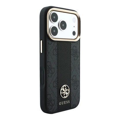 iPhone 18 Pro Max Kılıf Guess Orijinal Lisanslı M-safe Şarj Özellikli Deri 4G Desenli Şeritli Yazı Logolu Kılıf