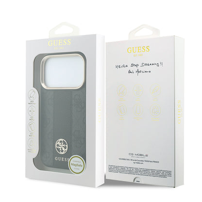 iPhone 18 Pro Max Kılıf Guess Orijinal Lisanslı M-safe Şarj Özellikli Deri 4G Desenli Şeritli Yazı Logolu Kılıf