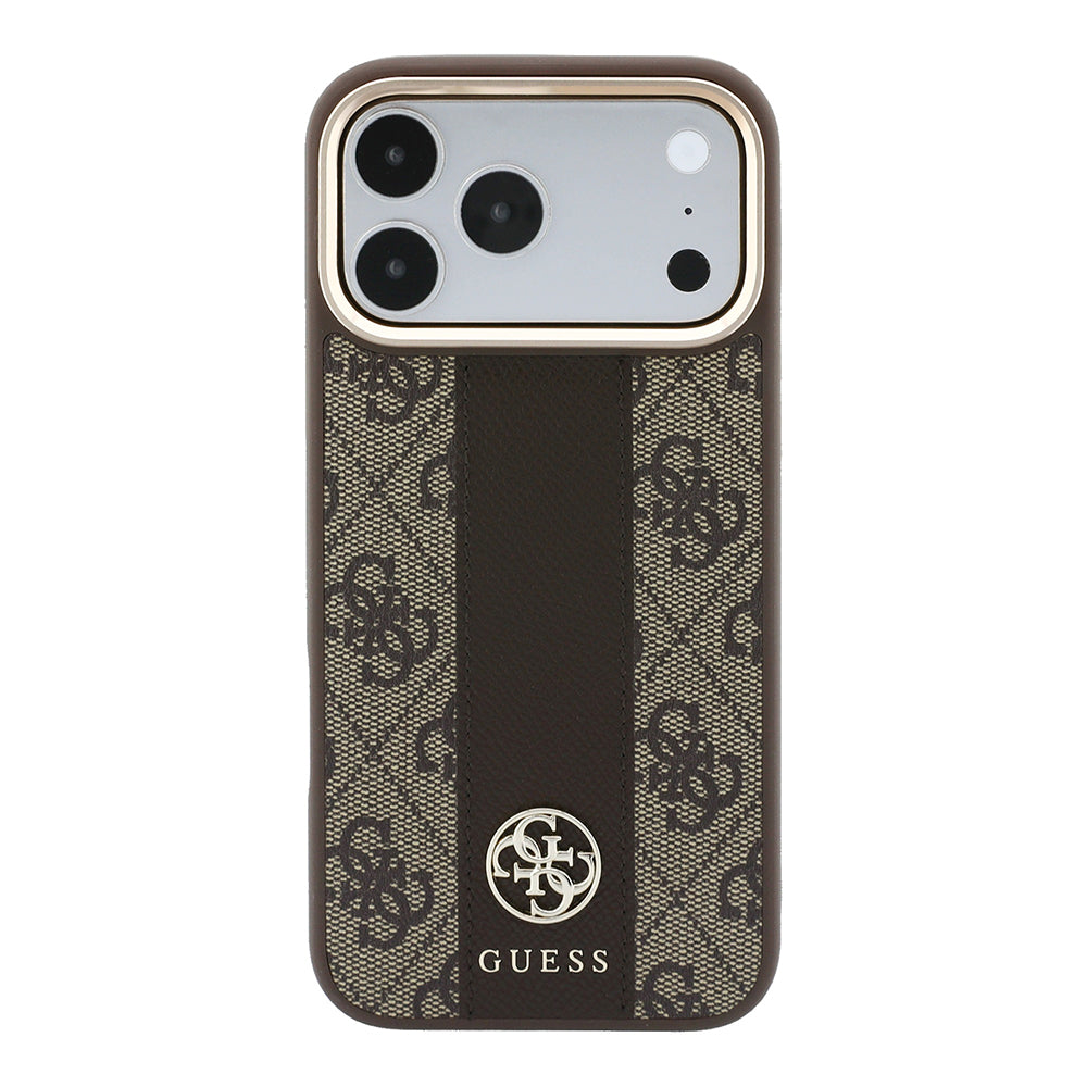iPhone 18 Pro Max Kılıf Guess Orijinal Lisanslı M-safe Şarj Özellikli Deri 4G Desenli Şeritli Yazı Logolu Kılıf