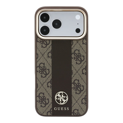 iPhone 18 Pro Max Kılıf Guess Orijinal Lisanslı M-safe Şarj Özellikli Deri 4G Desenli Şeritli Yazı Logolu Kılıf