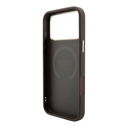 iPhone 18 Pro Max Kılıf Guess Orijinal Lisanslı M-safe Şarj Özellikli Deri 4G Desenli Şeritli Yazı Logolu Kılıf