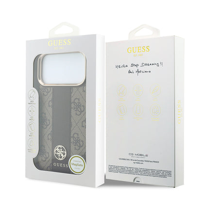 iPhone 18 Pro Max Kılıf Guess Orijinal Lisanslı M-safe Şarj Özellikli Deri 4G Desenli Şeritli Yazı Logolu Kılıf