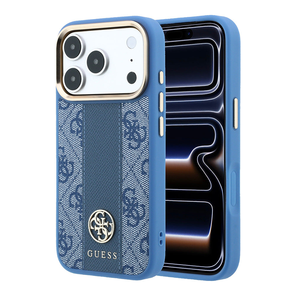 iPhone 18 Pro Max Kılıf Guess Orijinal Lisanslı M-safe Şarj Özellikli Deri 4G Desenli Şeritli Yazı Logolu Kılıf