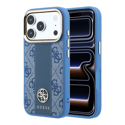 iPhone 18 Pro Max Kılıf Guess Orijinal Lisanslı M-safe Şarj Özellikli Deri 4G Desenli Şeritli Yazı Logolu Kılıf