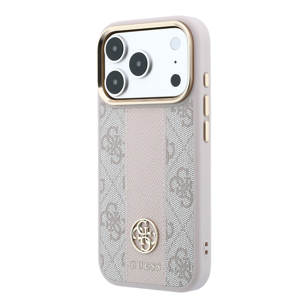 iPhone 18 Pro Max Kılıf Guess Orijinal Lisanslı M-safe Şarj Özellikli Deri 4G Desenli Şeritli Yazı Logolu Kılıf