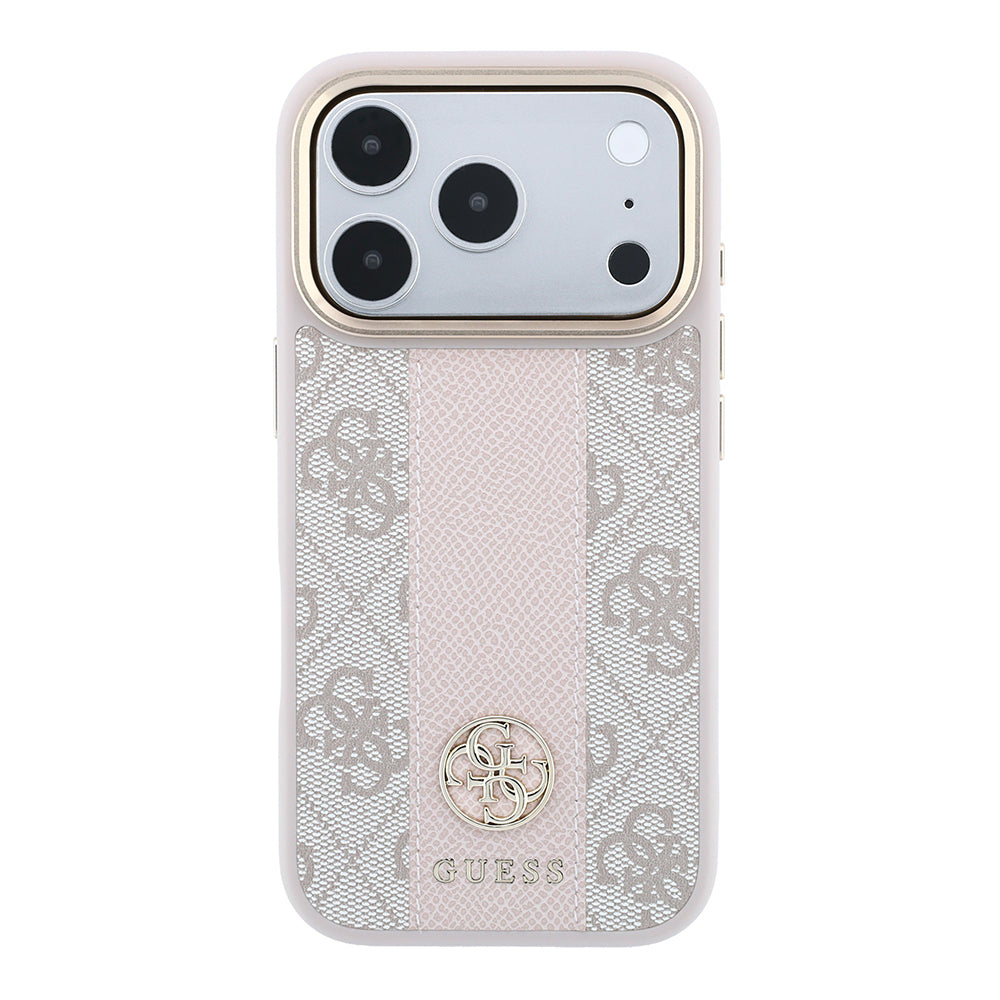 iPhone 18 Pro Max Kılıf Guess Orijinal Lisanslı M-safe Şarj Özellikli Deri 4G Desenli Şeritli Yazı Logolu Kılıf