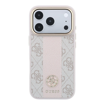 iPhone 18 Pro Max Kılıf Guess Orijinal Lisanslı M-safe Şarj Özellikli Deri 4G Desenli Şeritli Yazı Logolu Kılıf