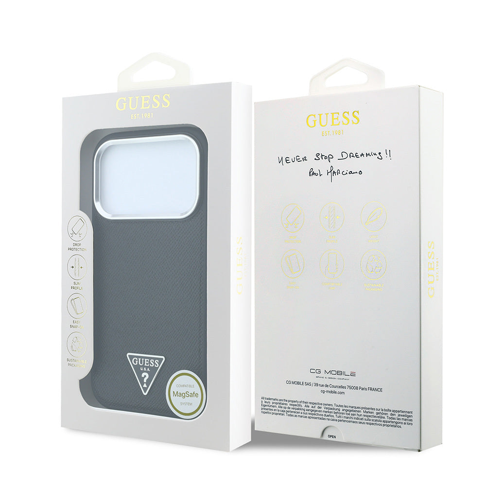 iPhone 18 Pro Max Kılıf Guess Orijinal Lisanslı M-safe Şarj Özellikli Grained Triangle Kılıf