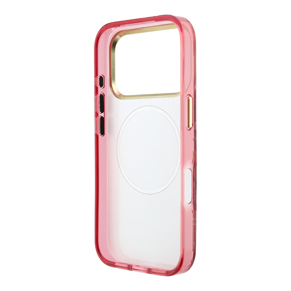 iPhone 18 Pro Max Kılıf Guess Orijinal Lisanslı M-safe Şarj Özellikli Gül Desenli Simli Yazı Logolu Kılıf