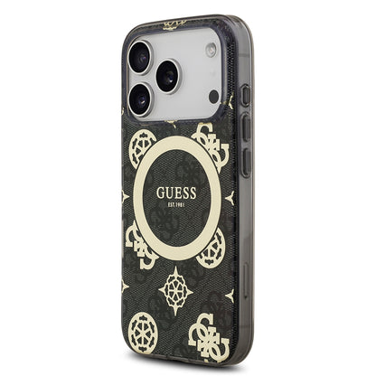 iPhone 18 Pro Max Kılıf Guess Orijinal Lisanslı M-safe Şarj Özellikli IML Peony ve 4G Desenli Klasik Logolu Kılıf