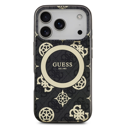 iPhone 18 Pro Max Kılıf Guess Orijinal Lisanslı M-safe Şarj Özellikli IML Peony ve 4G Desenli Klasik Logolu Kılıf
