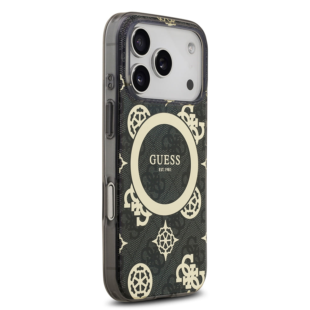 iPhone 18 Pro Max Kılıf Guess Orijinal Lisanslı M-safe Şarj Özellikli IML Peony ve 4G Desenli Klasik Logolu Kılıf