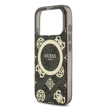 iPhone 18 Pro Max Kılıf Guess Orijinal Lisanslı M-safe Şarj Özellikli IML Peony ve 4G Desenli Klasik Logolu Kılıf