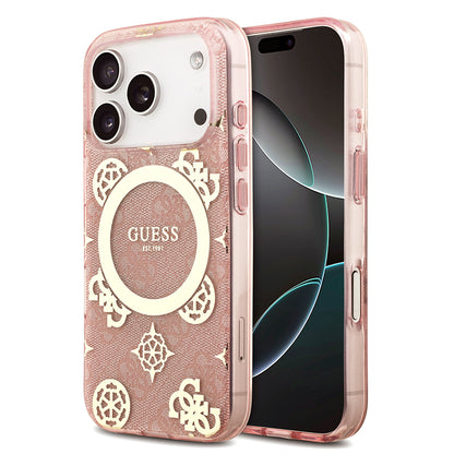 iPhone 18 Pro Max Kılıf Guess Orijinal Lisanslı M-safe Şarj Özellikli IML Peony ve 4G Desenli Klasik Logolu Kılıf