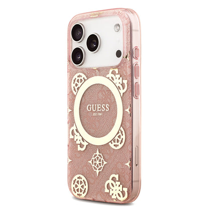 iPhone 18 Pro Max Kılıf Guess Orijinal Lisanslı M-safe Şarj Özellikli IML Peony ve 4G Desenli Klasik Logolu Kılıf