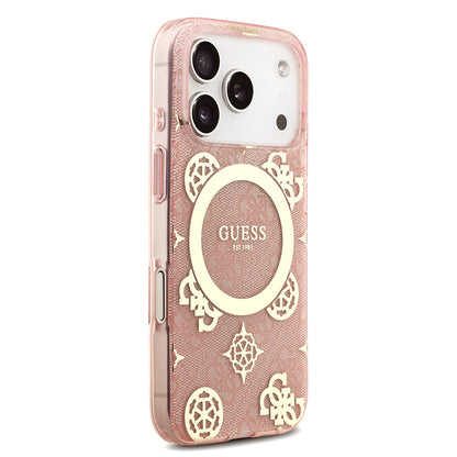 iPhone 18 Pro Max Kılıf Guess Orijinal Lisanslı M-safe Şarj Özellikli IML Peony ve 4G Desenli Klasik Logolu Kılıf