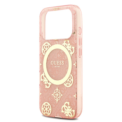 iPhone 18 Pro Max Kılıf Guess Orijinal Lisanslı M-safe Şarj Özellikli IML Peony ve 4G Desenli Klasik Logolu Kılıf