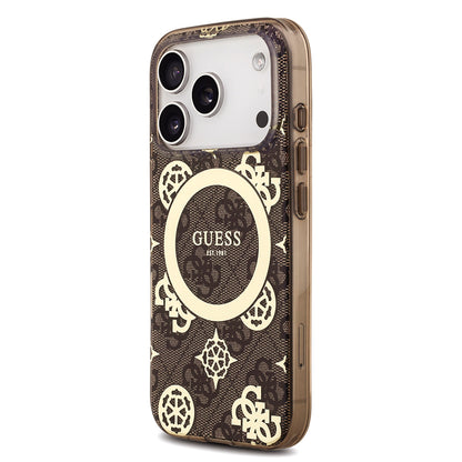 iPhone 18 Pro Max Kılıf Guess Orijinal Lisanslı M-safe Şarj Özellikli IML Peony ve 4G Desenli Klasik Logolu Kılıf
