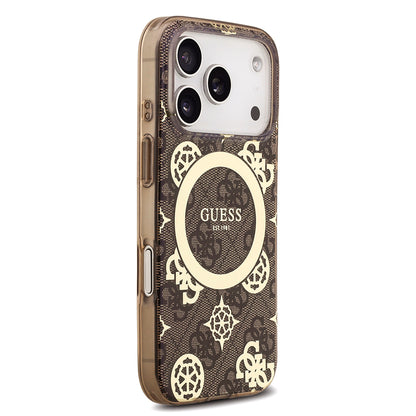 iPhone 18 Pro Max Kılıf Guess Orijinal Lisanslı M-safe Şarj Özellikli IML Peony ve 4G Desenli Klasik Logolu Kılıf