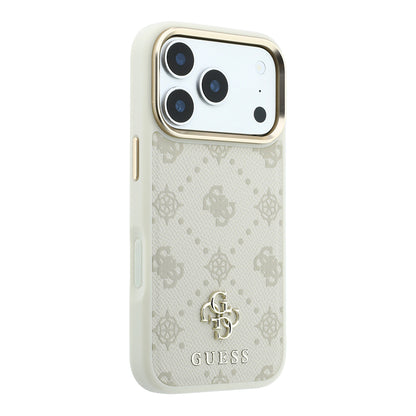 iPhone 18 Pro Max Kılıf Guess Orijinal Lisanslı M-safe Şarj Özellikli Klasik Yazı ve 4G Logolu PU Deri Peony Kılıf