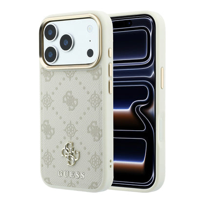 iPhone 18 Pro Max Kılıf Guess Orijinal Lisanslı M-safe Şarj Özellikli Klasik Yazı ve 4G Logolu PU Deri Peony Kılıf
