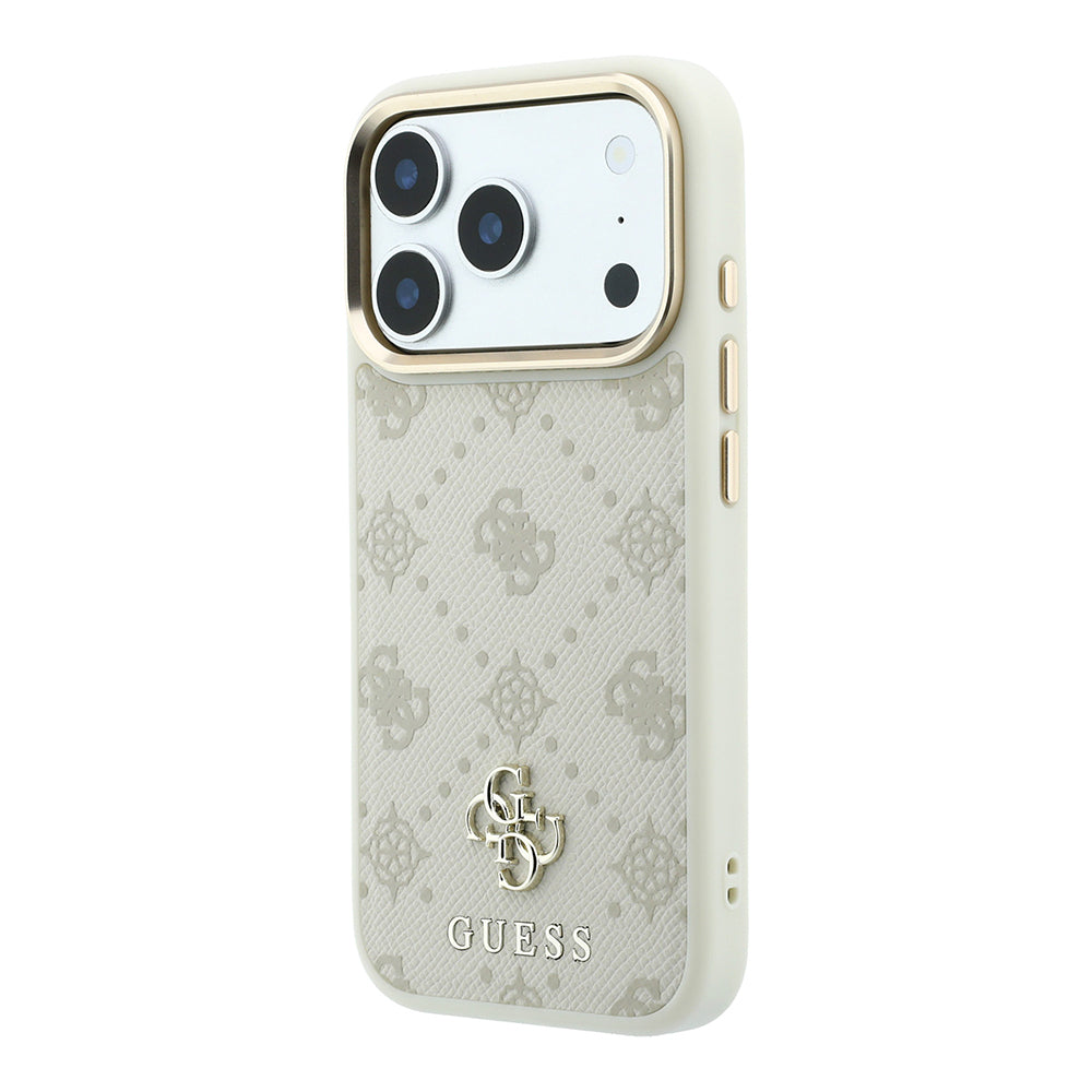 iPhone 18 Pro Max Kılıf Guess Orijinal Lisanslı M-safe Şarj Özellikli Klasik Yazı ve 4G Logolu PU Deri Peony Kılıf