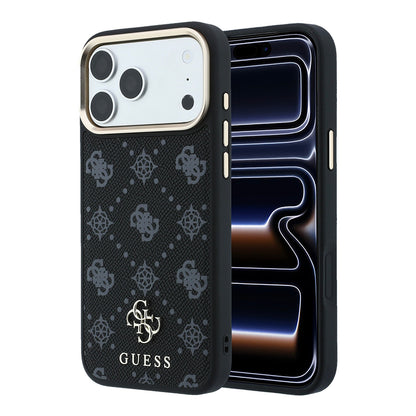 iPhone 18 Pro Max Kılıf Guess Orijinal Lisanslı M-safe Şarj Özellikli Klasik Yazı ve 4G Logolu PU Deri Peony Kılıf