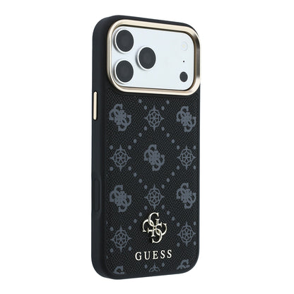 iPhone 18 Pro Max Kılıf Guess Orijinal Lisanslı M-safe Şarj Özellikli Klasik Yazı ve 4G Logolu PU Deri Peony Kılıf