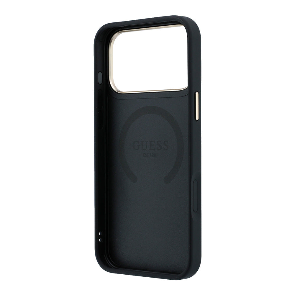 iPhone 18 Pro Max Kılıf Guess Orijinal Lisanslı M-safe Şarj Özellikli Klasik Yazı ve 4G Logolu PU Deri Peony Kılıf