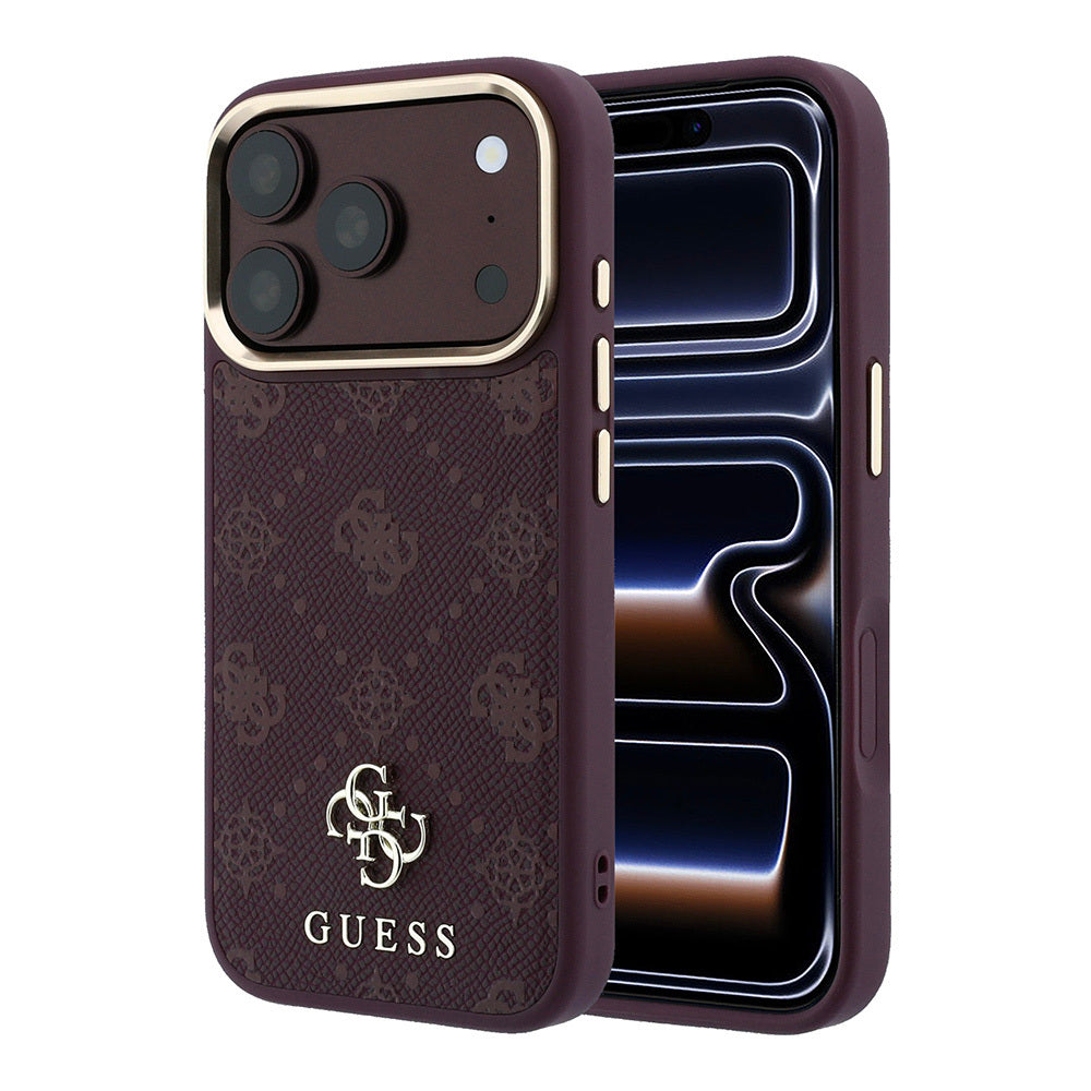 iPhone 18 Pro Max Kılıf Guess Orijinal Lisanslı M-safe Şarj Özellikli Klasik Yazı ve 4G Logolu PU Deri Peony Kılıf
