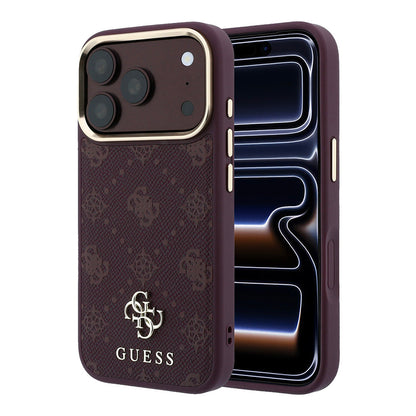 iPhone 18 Pro Max Kılıf Guess Orijinal Lisanslı M-safe Şarj Özellikli Klasik Yazı ve 4G Logolu PU Deri Peony Kılıf