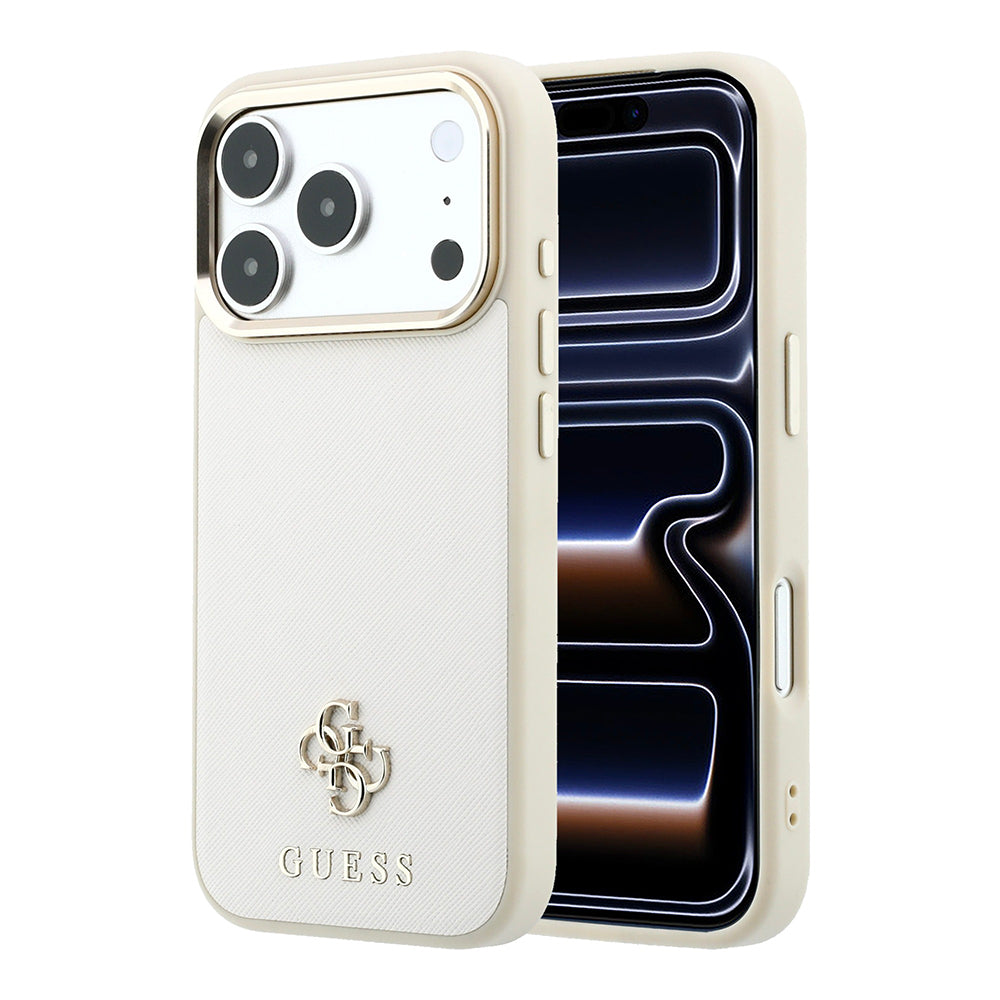 iPhone 18 Pro Max Kılıf Guess Orijinal Lisanslı M-safe Şarj Özellikli Klasik Yazı ve 4G Logolu PU Deri Saffiano Kılıf