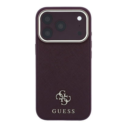 iPhone 18 Pro Max Kılıf Guess Orijinal Lisanslı M-safe Şarj Özellikli Klasik Yazı ve 4G Logolu PU Deri Saffiano Kılıf