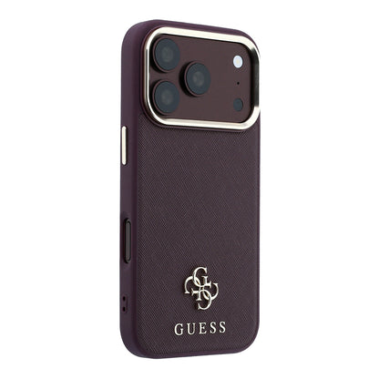 iPhone 18 Pro Max Kılıf Guess Orijinal Lisanslı M-safe Şarj Özellikli Klasik Yazı ve 4G Logolu PU Deri Saffiano Kılıf