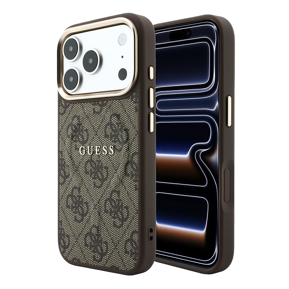 iPhone 18 Pro Max Kılıf Guess Orijinal Lisanslı M-safe Şarj Özellikli Metal Kamera Çerçeveli C-Magnet 4G Desenli Yazı Logolu Kılıf