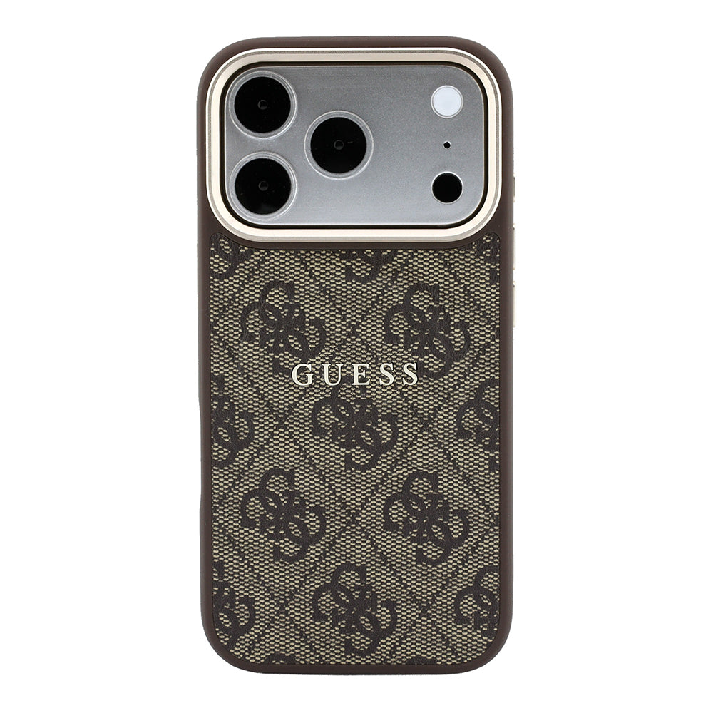 iPhone 18 Pro Max Kılıf Guess Orijinal Lisanslı M-safe Şarj Özellikli Metal Kamera Çerçeveli C-Magnet 4G Desenli Yazı Logolu Kılıf