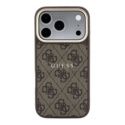 iPhone 18 Pro Max Kılıf Guess Orijinal Lisanslı M-safe Şarj Özellikli Metal Kamera Çerçeveli C-Magnet 4G Desenli Yazı Logolu Kılıf