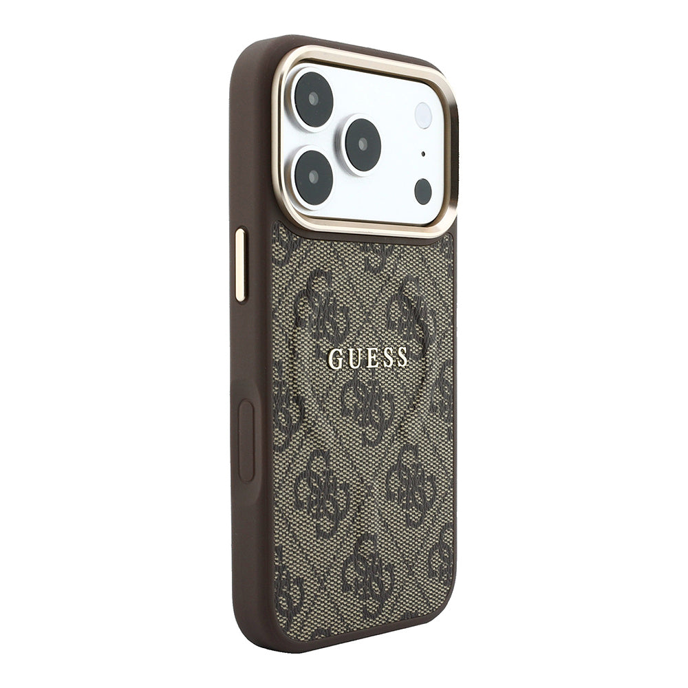 iPhone 18 Pro Max Kılıf Guess Orijinal Lisanslı M-safe Şarj Özellikli Metal Kamera Çerçeveli C-Magnet 4G Desenli Yazı Logolu Kılıf