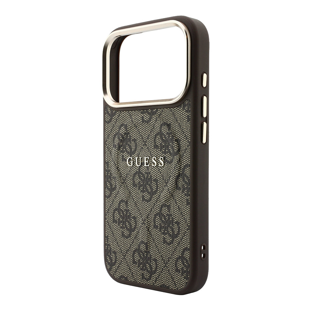 iPhone 18 Pro Max Kılıf Guess Orijinal Lisanslı M-safe Şarj Özellikli Metal Kamera Çerçeveli C-Magnet 4G Desenli Yazı Logolu Kılıf