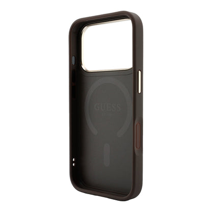 iPhone 18 Pro Max Kılıf Guess Orijinal Lisanslı M-safe Şarj Özellikli Metal Kamera Çerçeveli C-Magnet 4G Desenli Yazı Logolu Kılıf