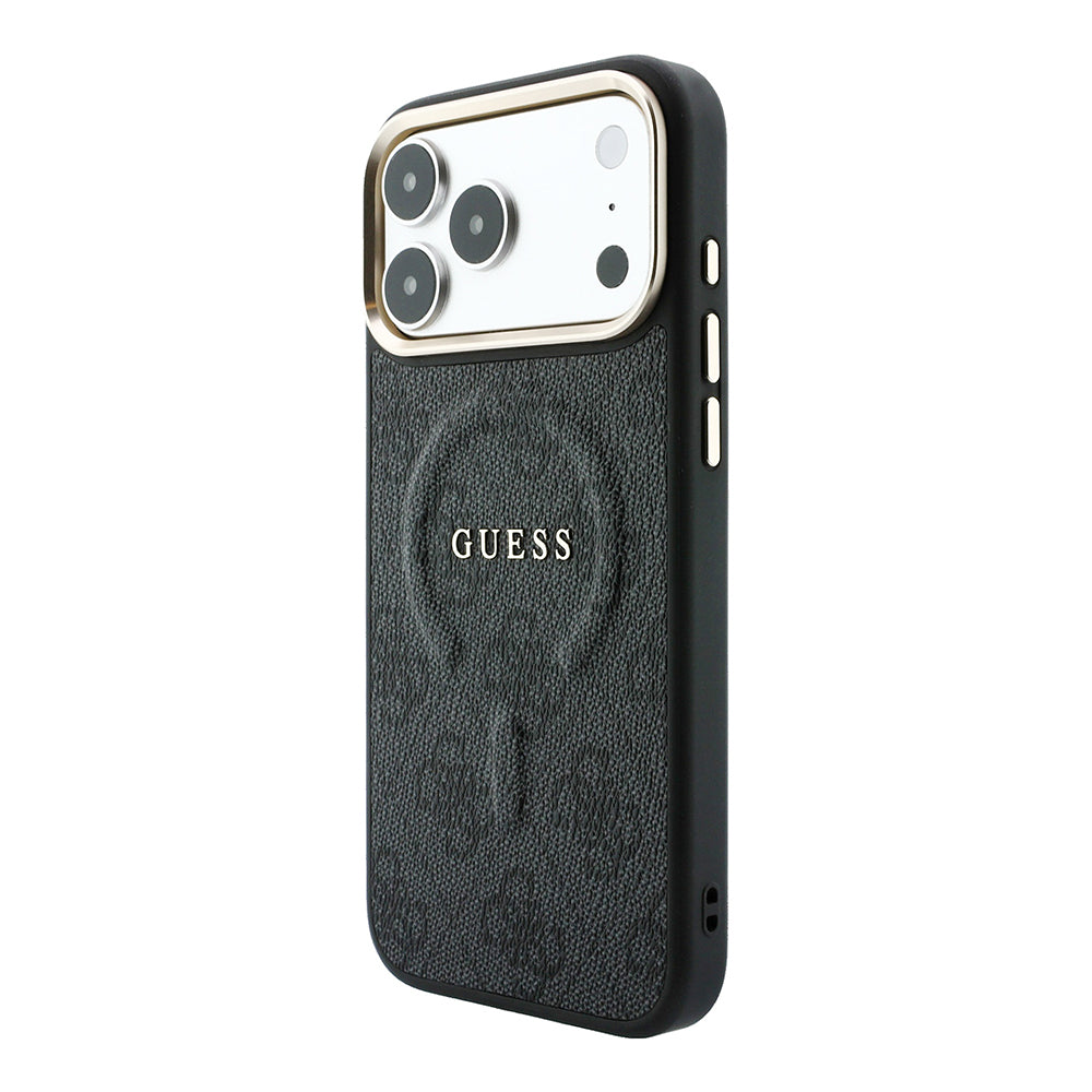 iPhone 18 Pro Max Kılıf Guess Orijinal Lisanslı M-safe Şarj Özellikli Metal Kamera Çerçeveli C-Magnet 4G Desenli Yazı Logolu Kılıf