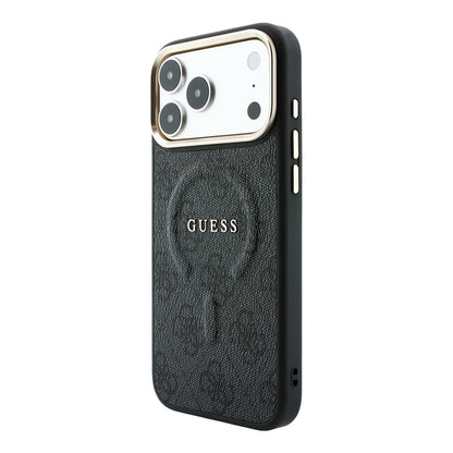 iPhone 18 Pro Max Kılıf Guess Orijinal Lisanslı M-safe Şarj Özellikli Metal Kamera Çerçeveli C-Magnet 4G Desenli Yazı Logolu Kılıf