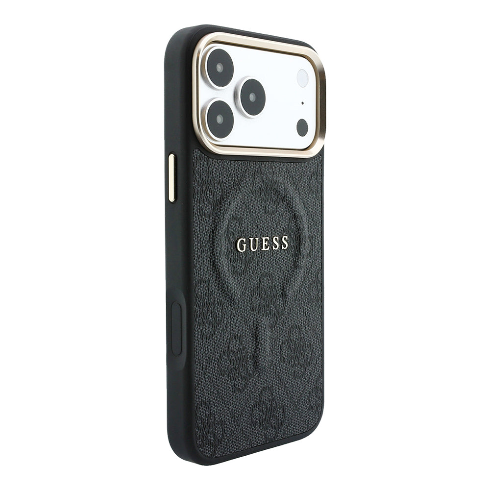 iPhone 18 Pro Max Kılıf Guess Orijinal Lisanslı M-safe Şarj Özellikli Metal Kamera Çerçeveli C-Magnet 4G Desenli Yazı Logolu Kılıf