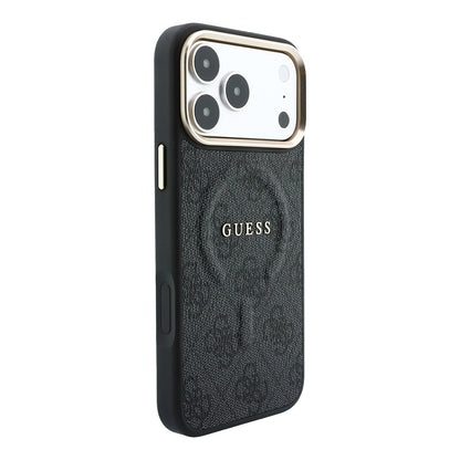 iPhone 18 Pro Max Kılıf Guess Orijinal Lisanslı M-safe Şarj Özellikli Metal Kamera Çerçeveli C-Magnet 4G Desenli Yazı Logolu Kılıf